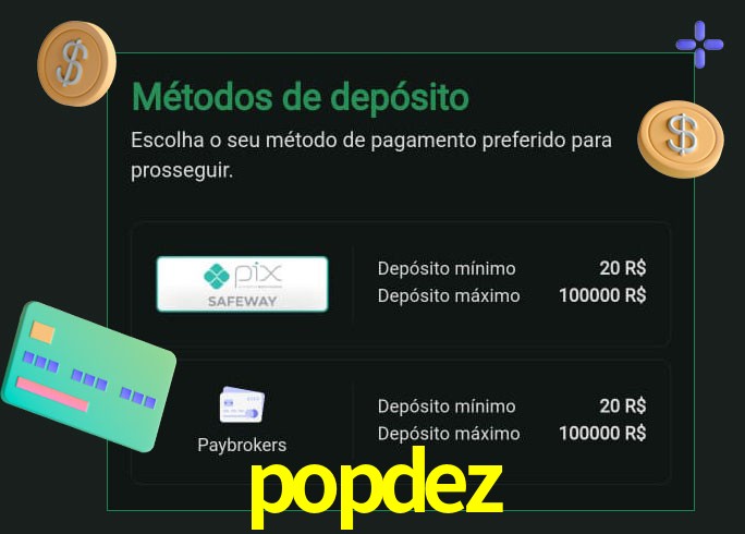 O cassino popdez oferece uma grande variedade de métodos de pagamento